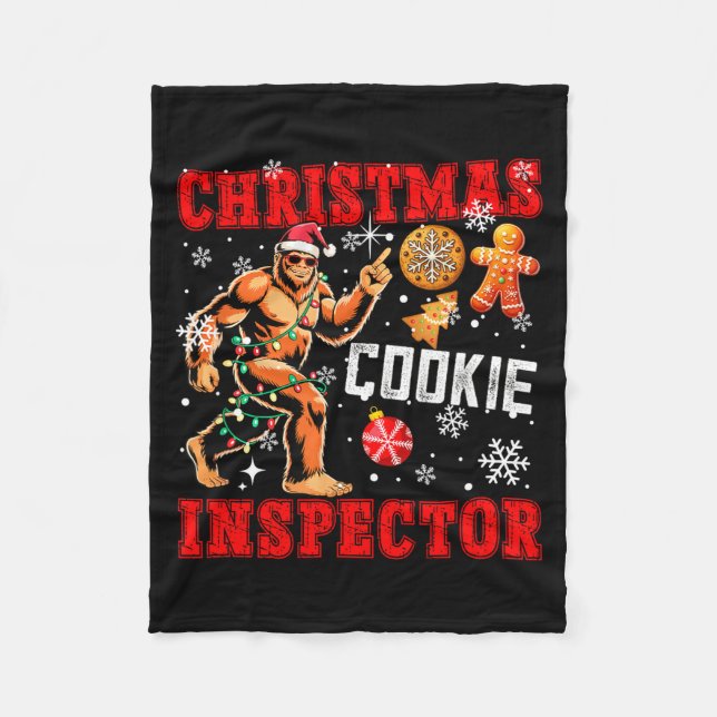 Christmas Cookie Inspector Xmas Santa Bigfoot Funn Fleece Blanket (Front)
