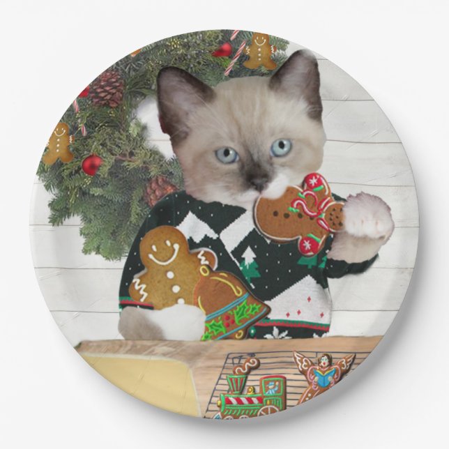 Christmas Cookie Kitten Paper Plate (Front)