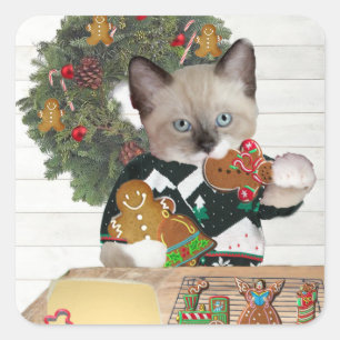 Christmas Cookie Kitten Square Sticker