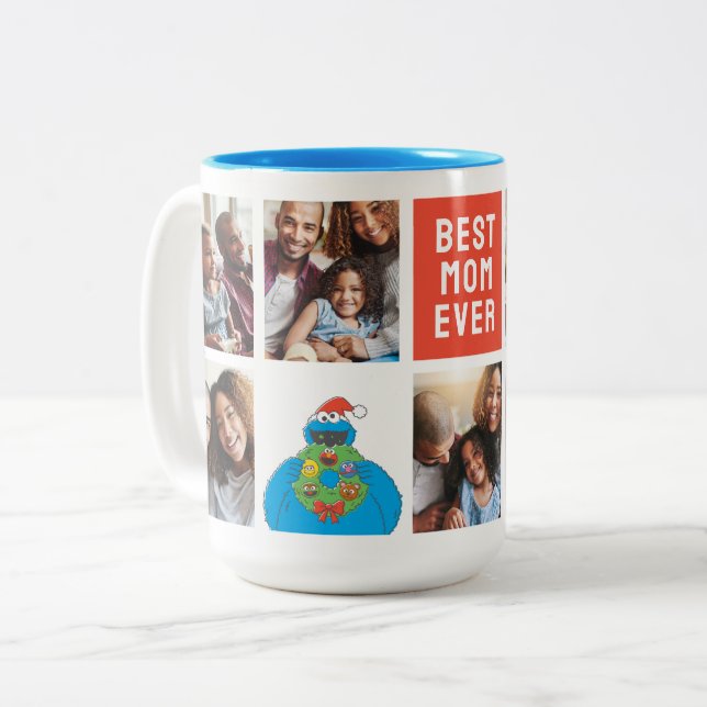 Christmas Cookie Monster | Mum - Photo Collage Two-Tone Coffee Mug (Front Left)