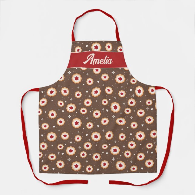 Christmas Cookie Pattern Holiday Bakiing Name Apron (Front)