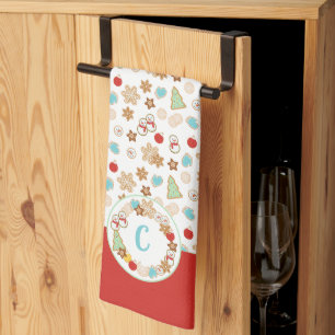 Christmas Cookie Pattern with Monogram Tea Towel