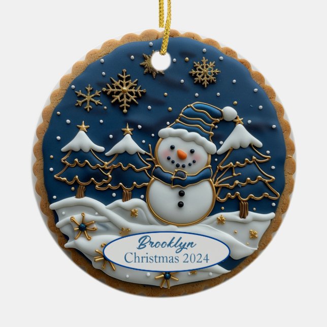 Christmas Cookie Snowman Personalised Ornament (Front)