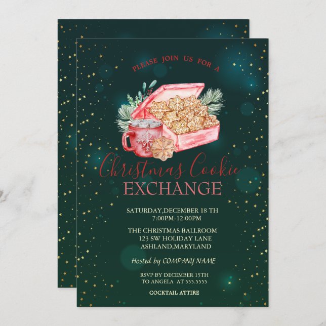 Christmas Cookie Stars Green Christmas Invitation (Front/Back)