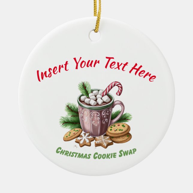 Christmas Cookie Swap - Hot Cocoa Design Ceramic Tree Decoration (Front)