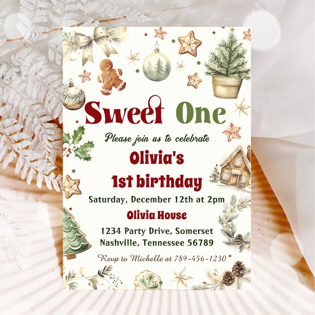 Christmas Cookie Sweet One 1st Birthday Party Invitation (Creator Uploaded)
