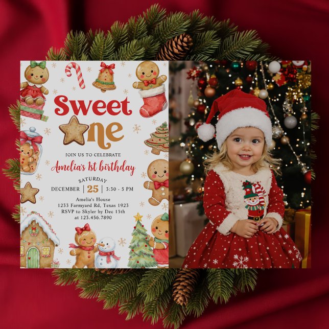 Christmas Cookie Sweet One 1st Birthday Photo Invitation (Creator Uploaded)