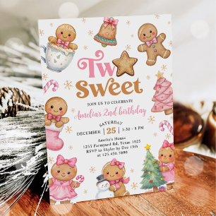 Christmas Cookie Two Sweet 2nd Birthday Party Invitation