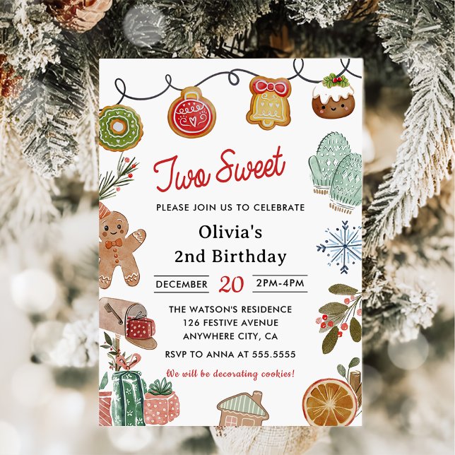  Christmas Cookie Two Sweet 2nd Birthday Party Invitation (Creator Uploaded)