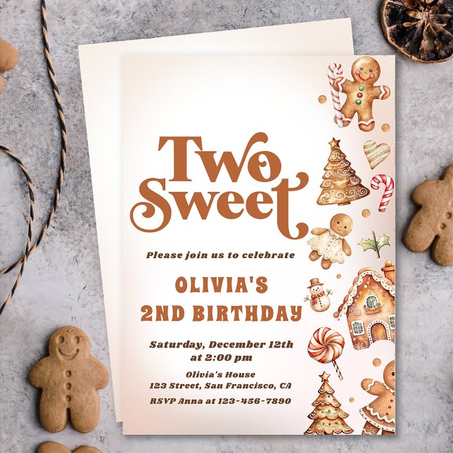 Christmas Cookie Two Sweet 2nd Birthday Party Invitation (Creator Uploaded)