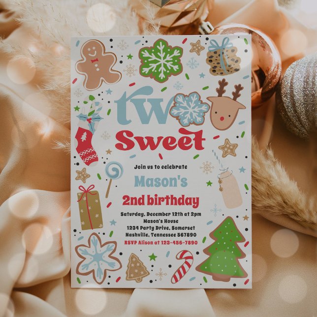 Christmas Cookie Two Sweet 2nd Birthday Party Invitation (Creator Uploaded)