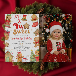 Christmas Cookie Two Sweet 2nd Birthday Photo Invitation