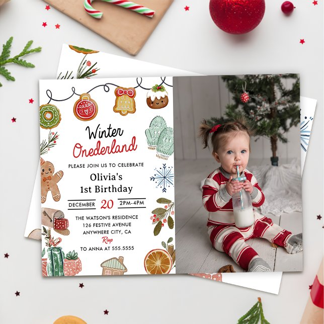  Christmas Cookie Winter Onederland Birthday Photo Invitation (Creator Uploaded)