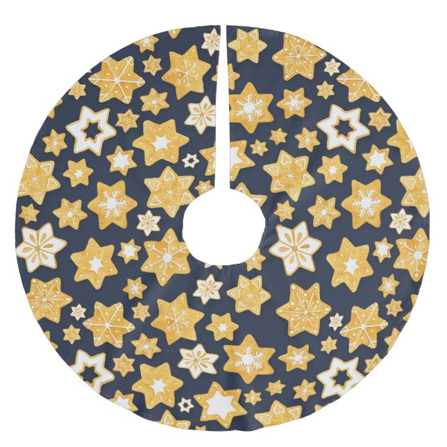 Christmas Cookie Wreath with Blue Grey Background Brushed Polyester Tree Skirt (Front)