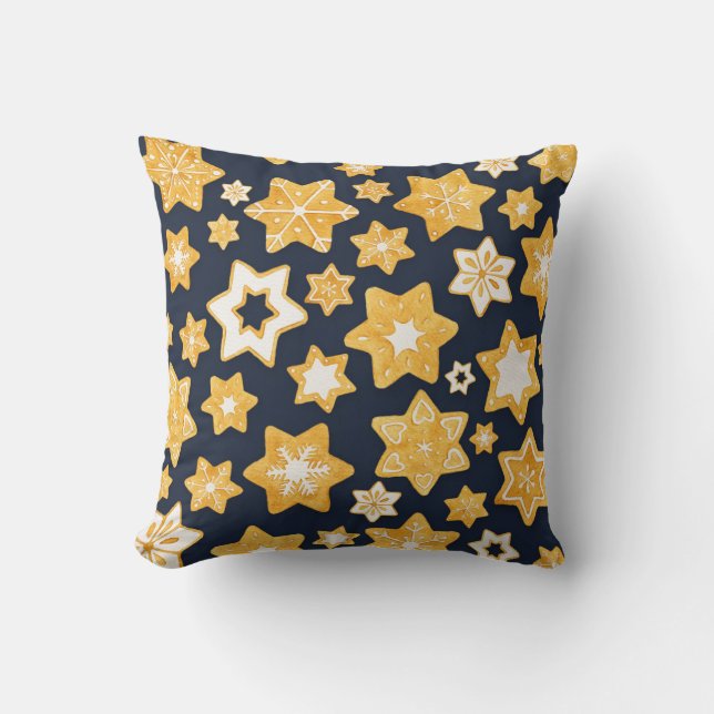 Christmas Cookie Wreath with Blue Grey Background Cushion (Front)