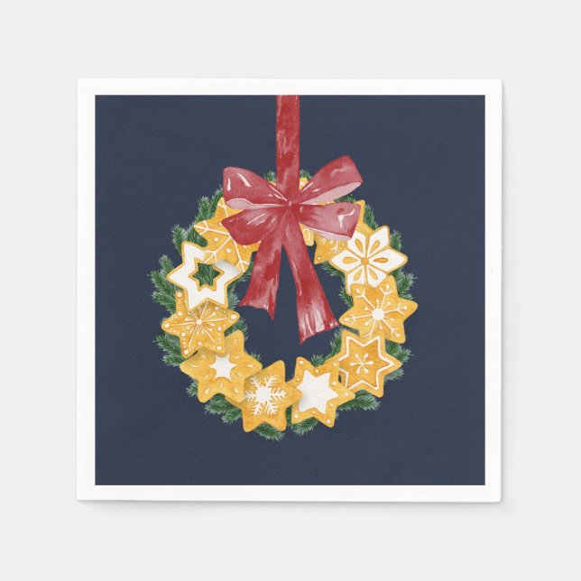 Christmas Cookie Wreath with Blue Grey Background Napkin (Front)