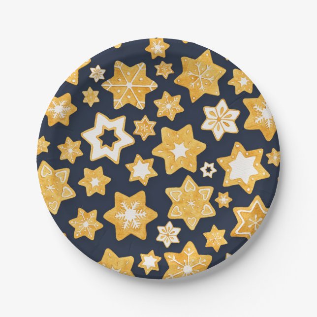 Christmas Cookie Wreath with Blue Grey Background Paper Plate (Front)