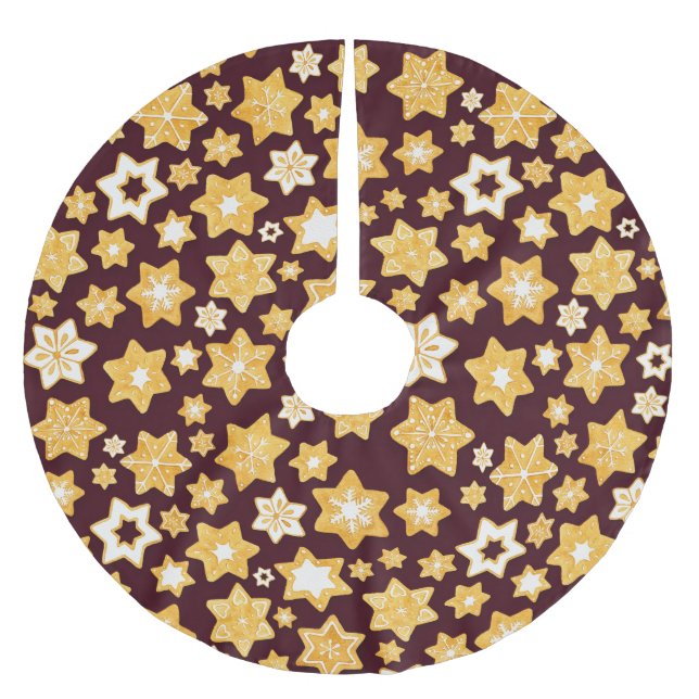 Christmas Cookie Wreath with Burgundy Background Brushed Polyester Tree Skirt (Front)
