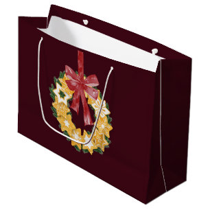 Christmas Cookie Wreath with Burgundy Background Large Gift Bag