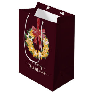 Christmas Cookie Wreath with Burgundy Background Medium Gift Bag