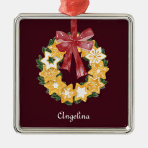 Christmas Cookie Wreath with Burgundy Background Metal Tree Decoration