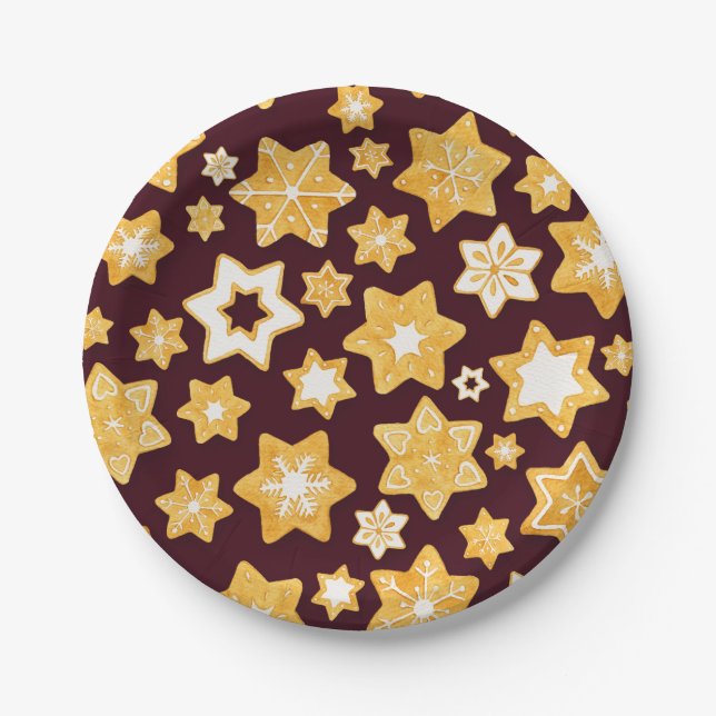 Christmas Cookie Wreath with Burgundy Background Paper Plate (Front)
