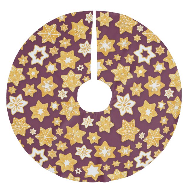 Christmas Cookie Wreath with Deep Plum Background Brushed Polyester Tree Skirt (Front)