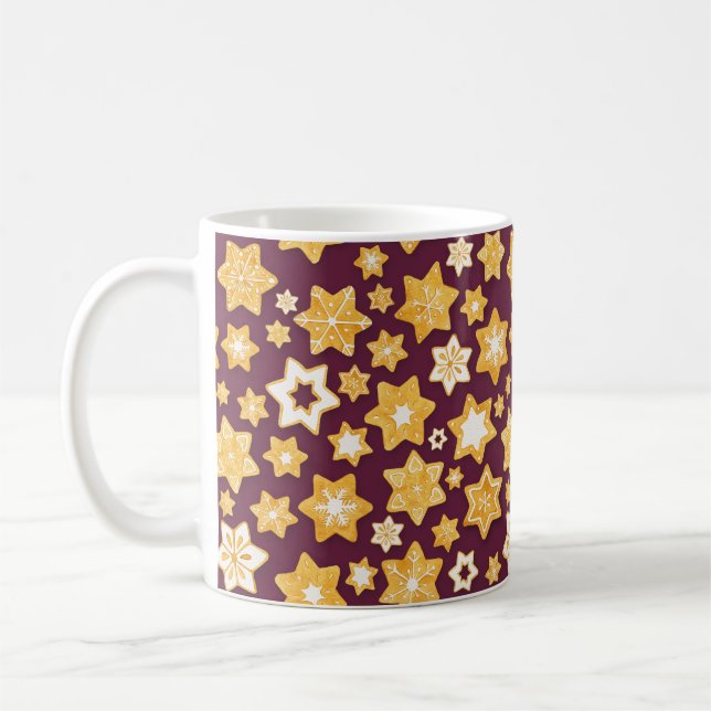 Christmas Cookie Wreath with Deep Plum Background Coffee Mug (Left)