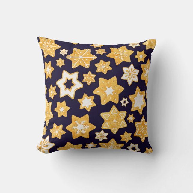 Christmas Cookie Wreath with Navy Blue Background Cushion (Front)