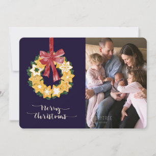 Christmas Cookie Wreath with Navy Blue Background Holiday Card