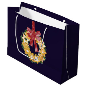 Christmas Cookie Wreath with Navy Blue Background Large Gift Bag