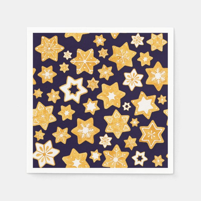 Christmas Cookie Wreath with Navy Blue Background Napkin (Front)