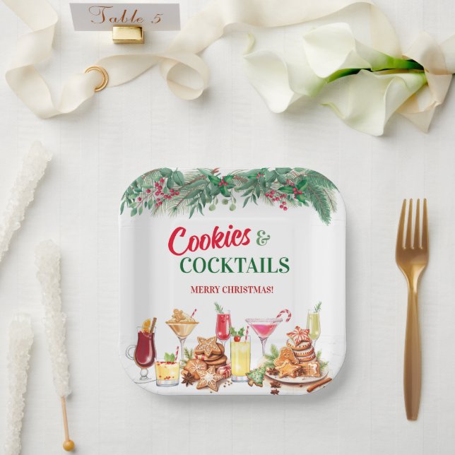 Christmas Cookies and Cocktails Holiday Party Paper Plate (Wedding)