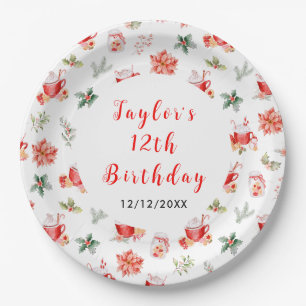 Christmas Cookies and Cocoa Birthday Party Red Paper Plate