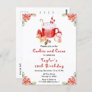 Christmas Cookies and Cocoa Birthday Party Red Postcard