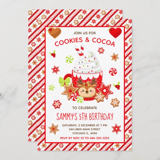 Christmas Cookies and Cocoa Birthday Red Invitation (Front/Back)