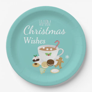 Christmas cookies and hot chocolate holiday      paper plate