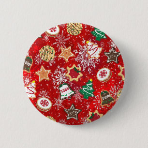 Christmas Cookies and Snowflakes on Red 6 Cm Round Badge