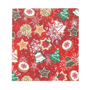 Christmas Cookies and Snowflakes on Red Notepad