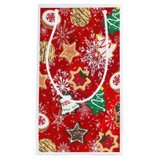 Christmas Cookies and Snowflakes on Red Small Gift Bag