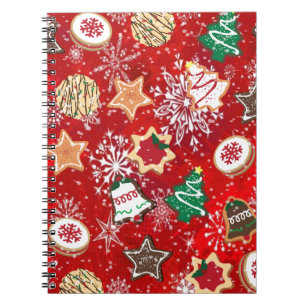 Christmas Cookies and Snowflakes on Red Spiral Notebook