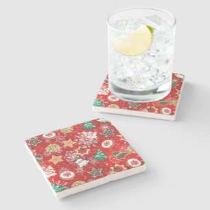 Christmas Cookies and Snowflakes on Red Stone Coaster