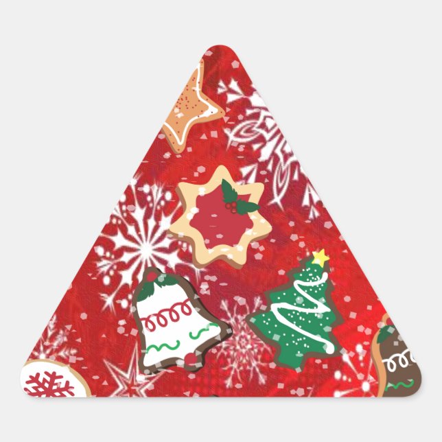 Christmas Cookies and Snowflakes on Red Triangle Sticker (Front)