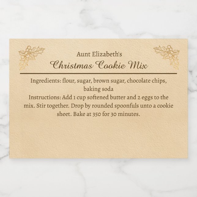 Christmas Cookies Baking Mix Holly Personalised  Food Label (Single Label)
