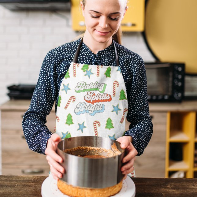 Christmas Cookies Baking Spiritas Bright  Apron (Baking Spirits Bright Christmas Cookies Pattern Apron.)