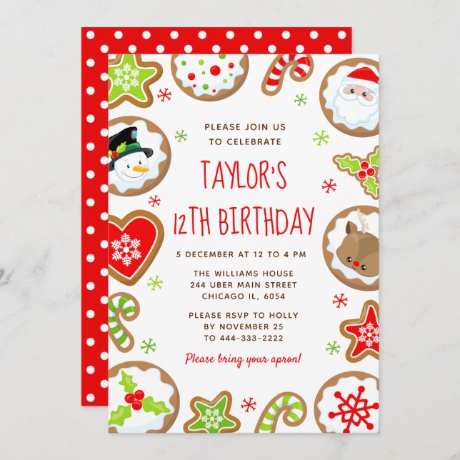 Christmas Cookies Birthday Party Red and Green Invitation (Front/Back)