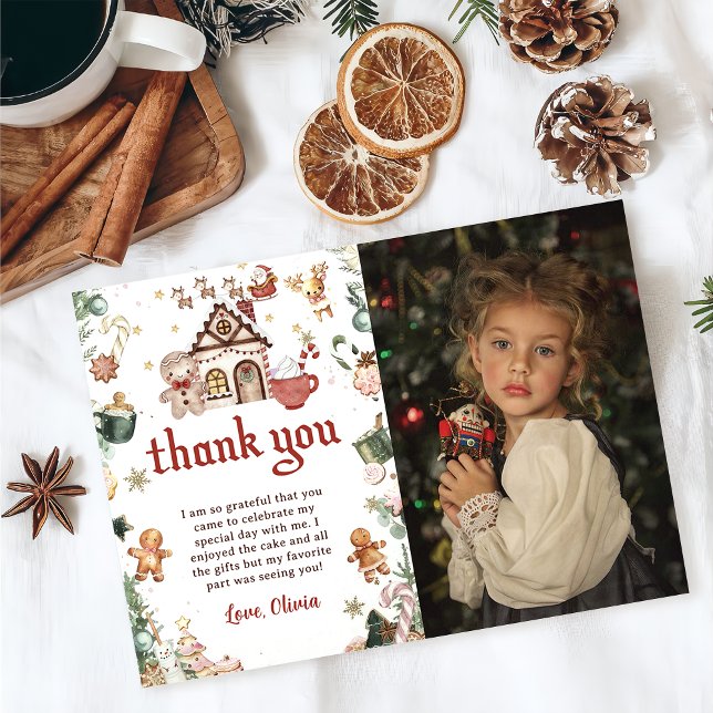 Christmas Cookies Birthday Photo Thank You Card (Creator Uploaded)