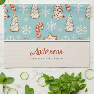 Christmas Cookies Blue Monogram Tea Towel