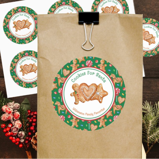Christmas Cookies for Santa Green Classic Round Sticker (Creator Uploaded)
