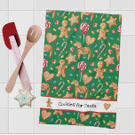 Christmas Cookies for Santa Green Kitchen Towel<br><div class="desc">Holiday kitchen towel with a festive Christmas cookie and candy pattern on green with red and white contrasts. Changeable text that reads "Christmas Cookies for Santa" can be edited if desired.   Coordinates with a baking apron and other designs in the Christmas Kitchen collection at Pinkladybugs on Zazzle.</div>